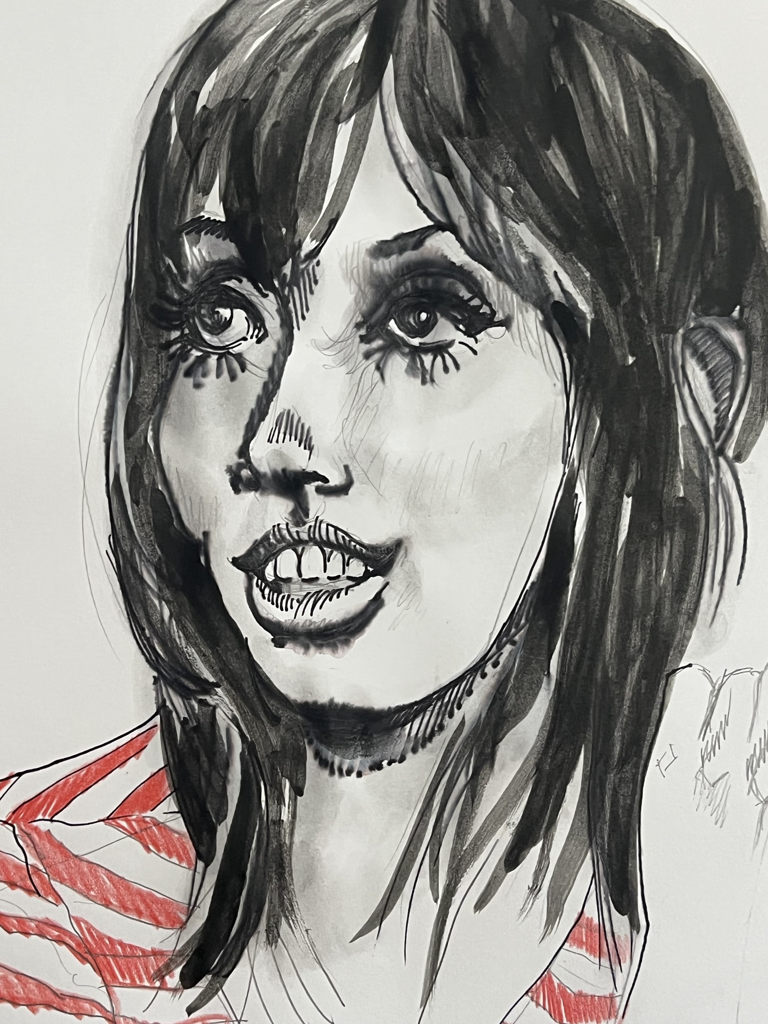Ink portrait of Shelley Duvall
